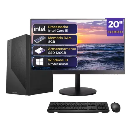 Computador Completo Speed Intel Core I5, 8gb Ram, Ssd 120gb, Windows 10 Pro, Bivolt, Preto, Monitor 20 Led Hdmi - Bluepc Cd2e-0109sp 120 Gb 8 Gb Intel Hd Graphics