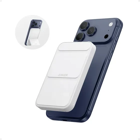Carregador Portátil Indução 5000mah Power Bank Anker Maggo Magnético Magsafe Para Apple iPhone 17/16/15/14/13/12 Series, Bateria Externa Sem Fio Carga Rápida 7.5W, Cor Branco