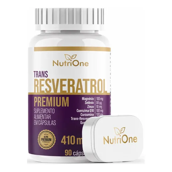 Trans-resveratrol 165mg Premium 90 Cápsulas Com Coenzima Q10 100mg Curcumina 100mg Quercetina 100mg Vitamina E 50mg... Sem Sabor