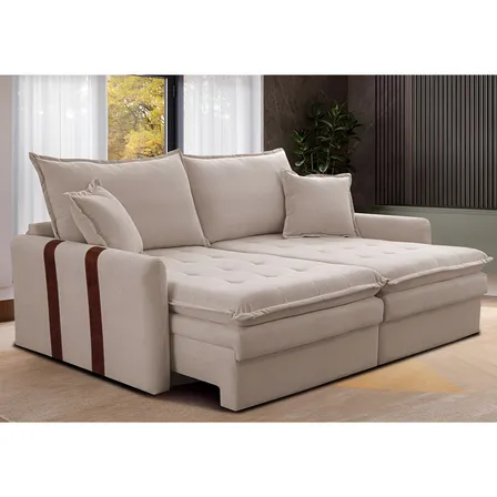 Sofá Sem Caixa Retrátil 1,80m Soft Bonnie Boucle Cama Inbox Cor Bege Claro Liso