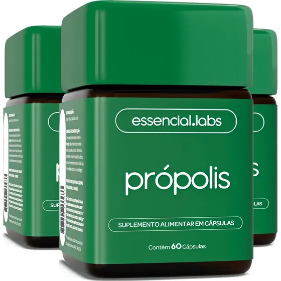 03 POTES do PRÓPOLIS VERDE com 1000mg por Dose - Extrato com Máxima Concentração e Biodisponibilidade - 60 Cápsulas