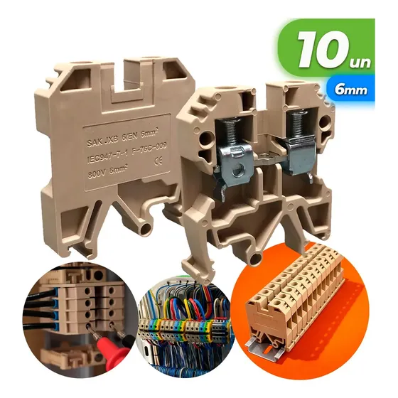 Autack Componentes Eletricos Saki Passagem Fixação Trilho Din 10un Conector Borne Sak 6mm - Bege