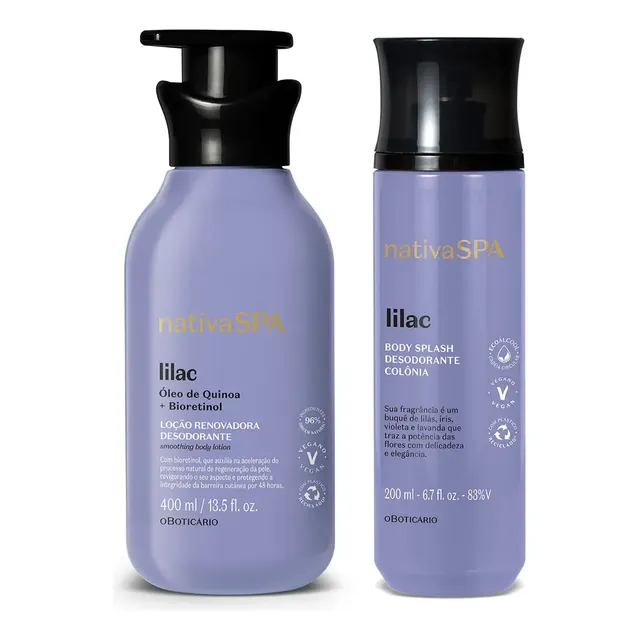 Nativa Spa Lilac: Loção Corporal 400ml + Body Splash 200ml