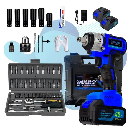 Chave Impacto A Bateria Exbom 48v Azul Mql-ci6480 Motor Brushless 1/2 127/220v 50 Hz / 60hz
