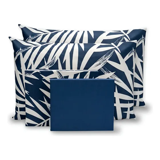 Jogo De Lençol Queen 4 Pçs Estampado 180 Fios 40 Cm Cor Ramos - Azul Marinho Desenho Do Tecido Estampas