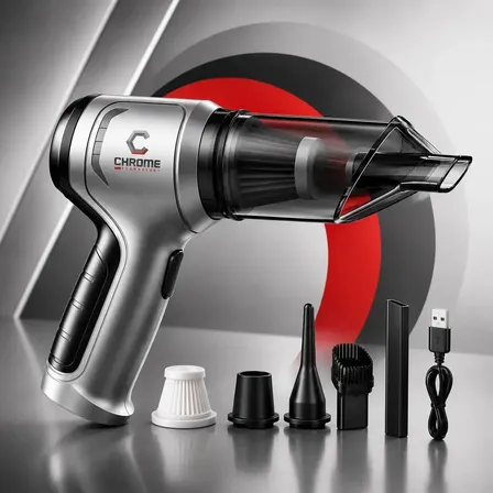 Mini Aspirador De Pó Portátil Recarregável Chrome Technology Soprador Usb Automotivo 3em1 Sem Fio Premium Vácuo Limpeza Carro Multifuncional Casa