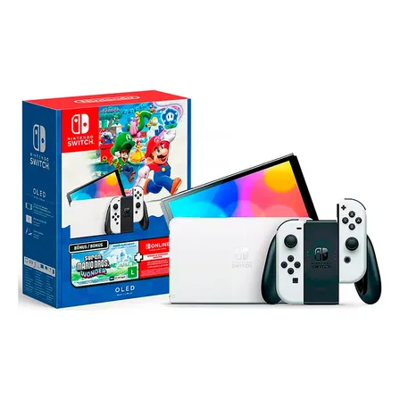 Console Nintendo Switch Oled 64gb Edição Super Mario Bros Wonder 12 Meses Assinatura Online Nintendo Branco