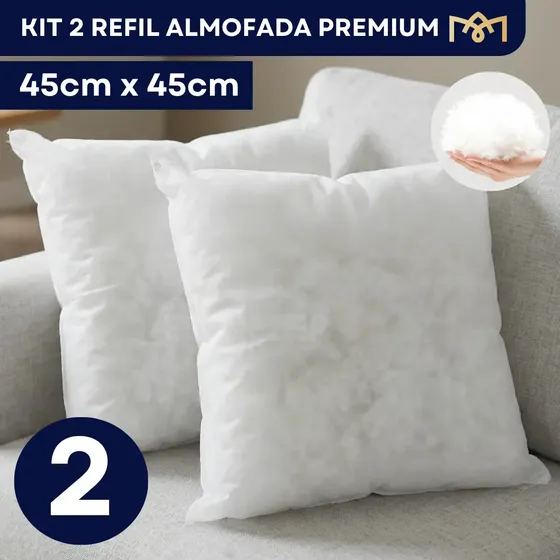 Kit 2 Enchimentos Almofada 45x45 Fibra Siliconada Hipoalergênica Macia Super Resistente Premium Branco Liso