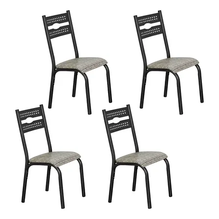 Kit 4 Cadeiras Jantar Ciplafe Luna Tubo Craqueado Preto Assento Junco Manteiga Junco Mateiga