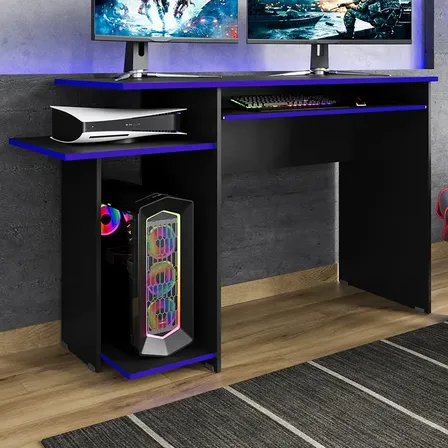 Ajp Móveis Mesa Escrivaninha Para Computador Escritório Pc Gamer 120cm De Largura Com Suporte De Teclado - Preto Azul