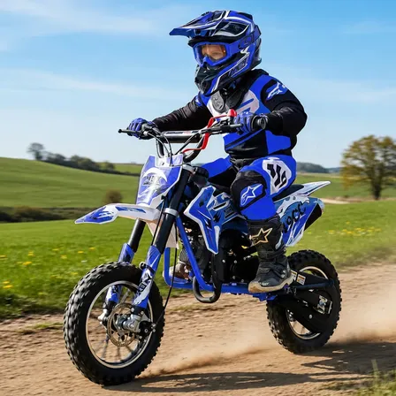 Mini Moto Cross Mbx 49cc Infantil Cor Azul Gasolina 2 Tempos