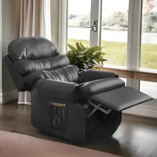 Poltrona Reclinável Top Sofas Premium Preto em Corino para Sala e Amamentação