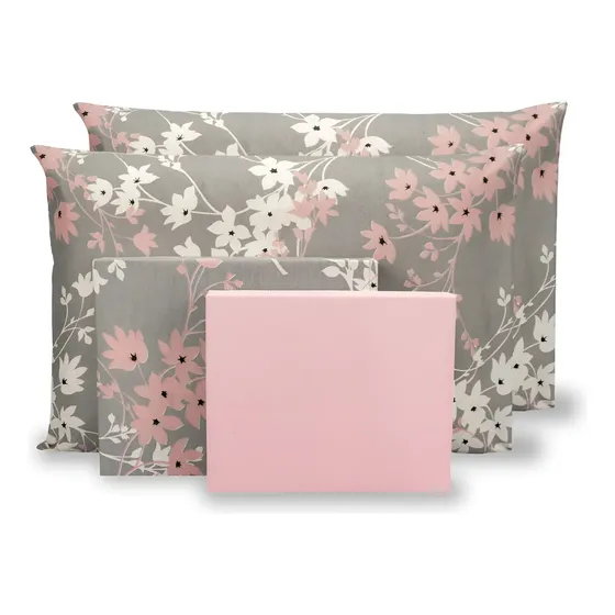Jogo De Lençol Queen 6 Pçs Estampado 180 Fios 40 Cm Cor Cerejeira - Rosê Desenho Do Tecido Estampas