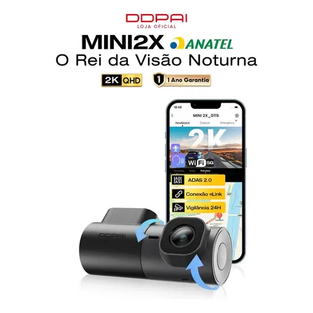 Câmera Veicular Automotiva Ddpai Mini2x Dashcam 2k Com Wi-fi 5g Ai-isp Visão Noturna, Câmera Para Carro Com Lente Rotacionável 360° App Inteligente Adas Monitoramento De Estacionamento Aov Por 20 Dias