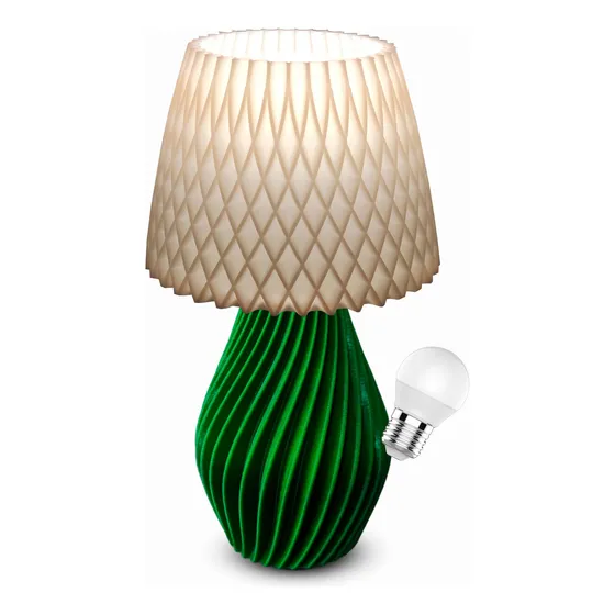 Abajur Luminária Decorativa De Mesa Quarto C/ Lampada Led Cúpula Off-white Estrutura Verde-musgo