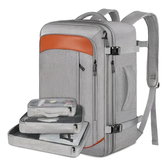 Mochila Viagem Feminina,grande Capacidade De 40l Expansível Antifurto Impermeável Para Masculina, Mochila De Mão Itens Pessoais Aguenta Até 10kg, Yorepek 1215 Cinza Liso