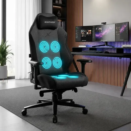 Cadeira gamer Ergonômica com 8 pontos de massagem elétrica bivolt Heavy-smi Suporta 180kg revestimento em tecido frio reclinável 135o Sistema relax 12o pistão a gás classe 4 NR17 - Max Racer