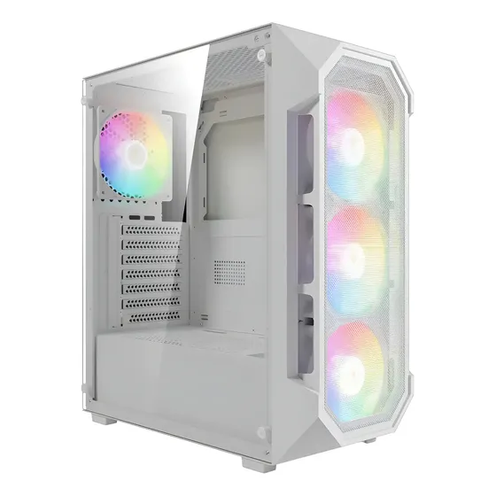 Gabinete Gamer Gamdias Aura Gc1 Elite Argb Branco Com 4 Fans Branco