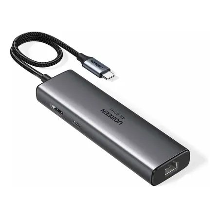 Hub Ugreen Cm512 6 Em 1 Usb/rj-45 /usb-c/hdmi-45000 Cor Cinza