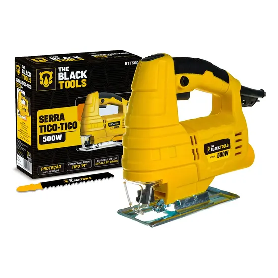 Serra Tico Tico 500w Para Madeira Metal Com Base Ajustável Botão De Trava Com Lâmina Btt-500 The Black Tools 127v