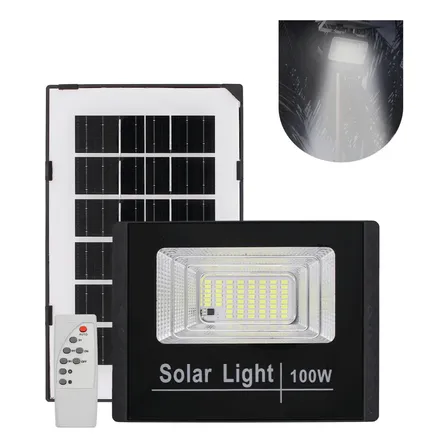 Refletor Solar Led 100w Para Jardim Com Luz Branco-frio Preto