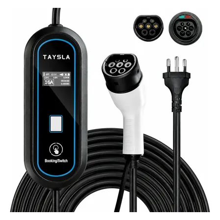 Carregador Portátil Para Carro Elétrico Taysla 3,5kw Byd Gwm Tipo 2 80v-260v 8a 10a 13a 16a Cabo De 3.5m 20a Plug Phantom