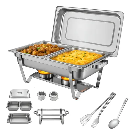 Rechaud Retangular Com 2 Cubas 1/2 Banho Maria Gourmet Self Service Buffet Festa