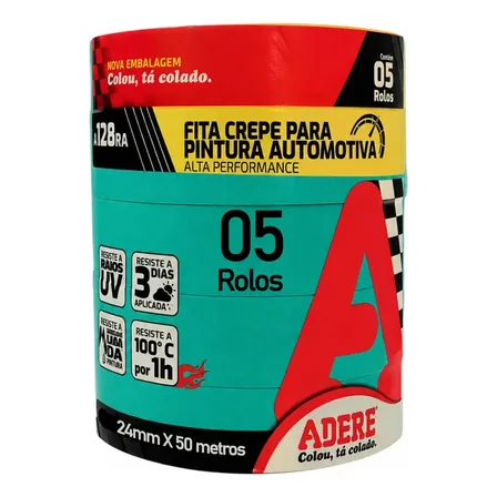 Fita Crepe Automotiva Verde 24x50m Adere (05 Unidades) Lisa