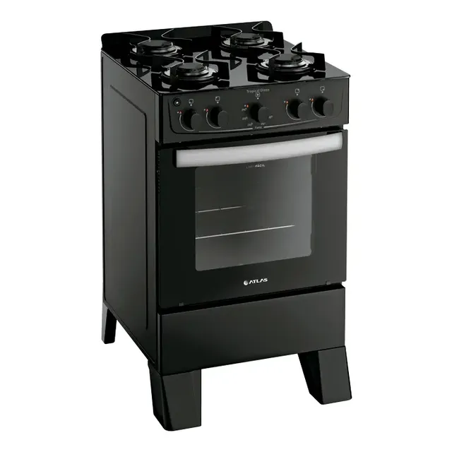 Fogão 4 Bocas Atlas Tropical Glass Com Mesa De Vidro Cor Preto 127/220v