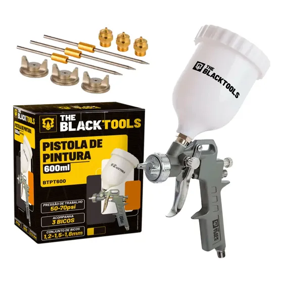 Revolver De Pintura Caneco Em Cima Funileiro 600ml 1.2 A 1.8 Cinza Escuro The Black Tools Btpt600