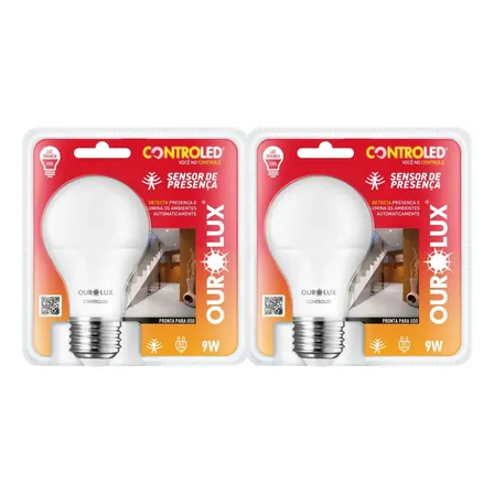 Kit 2 Lâmpadas Led E27 9w Ourolux 6500k Bivolt 760lm Sensor Presença 127/220v
