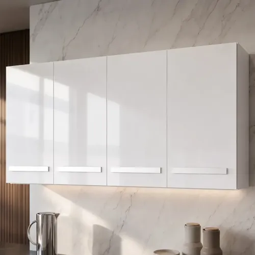 Armário Aéreo Prático Organizador Cozinha Lavanderia Móblis 4 Portas 120cm Cor Branco