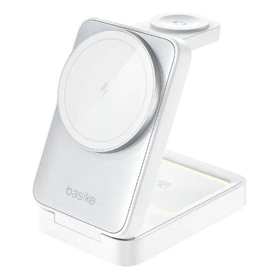 Carregador Indução Sem Fio 3em1 Basike Magsafe iPhone 17 16 15 14 Apple Watch AirPods Dobrável