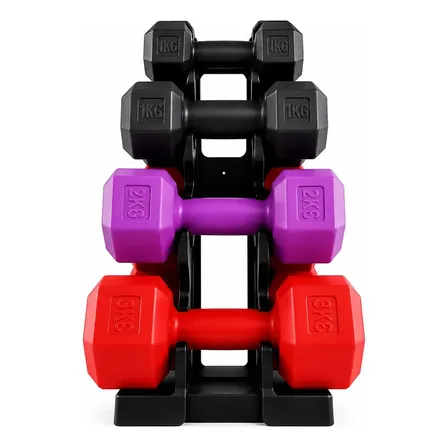 Kit Halteres Sextavados 12kg FenixCv Preto Com Suporte Antiderrapante