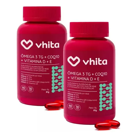 Ômega 3 Em 1 Coq10 E Vitamina D3 Vhita 60 Caps - 2 Potes Sem Sabor