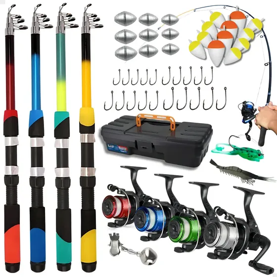 Kit De Pesca Completo Pescamping com 4 Varas Telescópicas, Molinetes e Acessórios