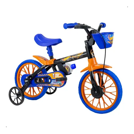 Bicicleta Infantil Aro 12 Nathor Hot Wheels Laranja Claro Selim PU