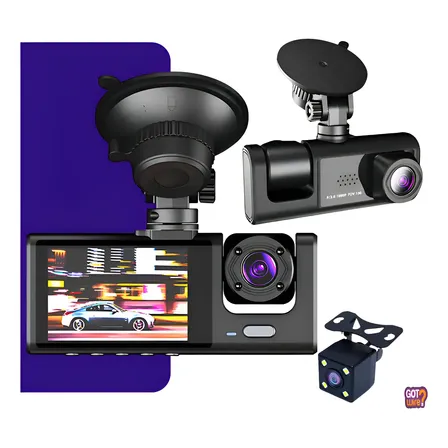 Câmera Veicular Gotwire? Dashcam 3 Lentes Dvr Hd 1080p De Gravação Automotiva Para Motorista De Aplicativo Câmera De Carro Com 3 Canais Dianteira Frontal Interna E Traseira Ré Com Visão Noturna