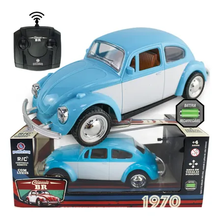 Carrinho Controle Remoto Fusca Clássico Recarregavel Com Luz Azul Fusca