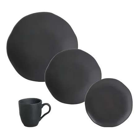 Aparelho De Jantar 16 Peças Orgânico Preto Matte Porto Brasil Liso