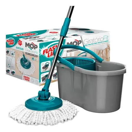 Mop Giratório Fit Balde Limpeza Geral 8l Multiuso Flash Limp Cor Cinza
