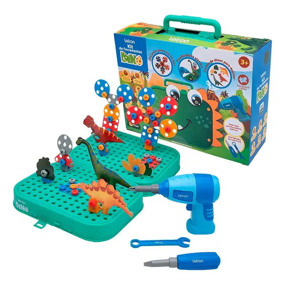 Brinquedo Dinossauro Montar 228 Pçs Parafusadeira Elétrica