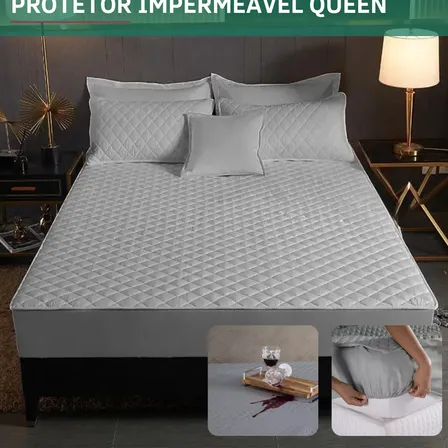 Protetor De Colchão Impermeável Antialérgico Queen Matelado Antiácaro Macio Silencioso E Não Esquenta Cinza