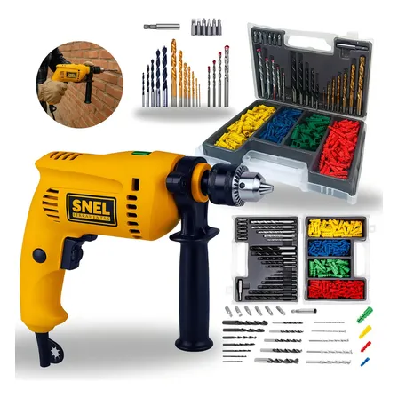 Furadeira De Impacto Com Jogo De Brocas Bits E Buchas 300 Pe Cor Amarelo Frequência 60hz 220v