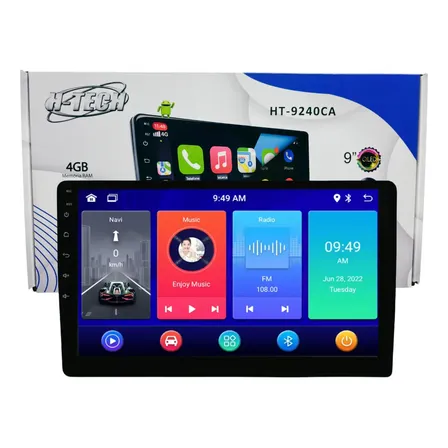 Multimídia Android H-tech 9" Slim QLED Full Touch CarPlay Wi-fi Bluetooth | 4x60W | 4GB 64GB | GPS