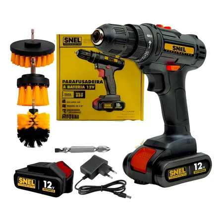 Parafusadeira E Furadeira Sem Fio Bateria 3/8 Com Kit Escova Rotativa Furadeira Parafusadeira Limpeza Pesada 3 Peças Snel Ferramentas Preto 12v 60hz