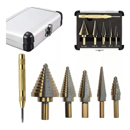 Broca Escalonada Cone De Aço Rápido Espiral Kit Com 5 Brocas