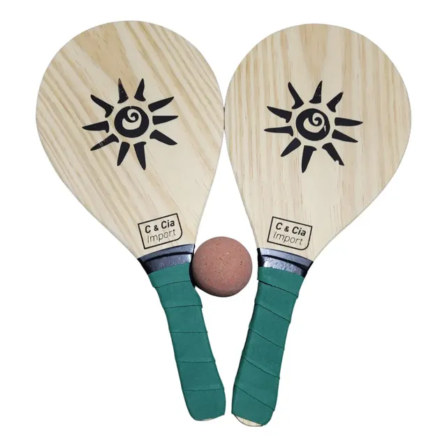 Kit Jogo Frescobol Tênis De Praia 2 Raquetes Madeira + Bola