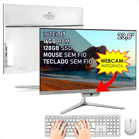 Computador All In One Intel Core I7 23.8 Full Hd De 16gb Ram E Ssd 128gb Strong Tech Prateado 127/220v Prateado 127/220v