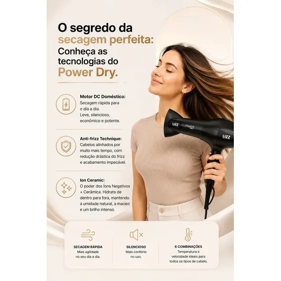 Secador Lizz Pro Power Dry Bivolt 2000w Preto 127/220v